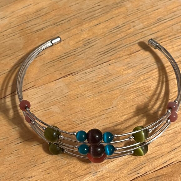 Silver tone Cuff Bracelet with Tiger Eye Beading in Various Colors - Picture 5 of 10